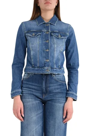 Dondup Jassen, Dames, Blauw, M, Denim, Stretch denim jack met vijf zakken