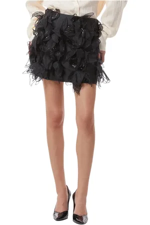 Silvian Heach Rokken, Dames, Zwart, L, Polyester, Minirok met bloemenapplicaties