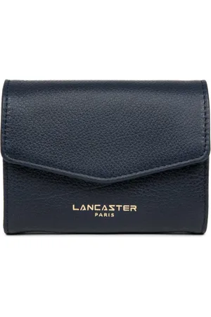 Lancaster Accessoires, Dames, Blauw, ONE Size, Leer, Flap Portemonnee met Drukknoopsluiting