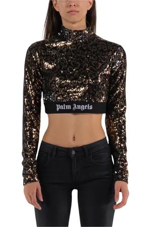 Palm Angels Tops, Dames, Veelkleurig, XS, Pailletten, Sequin Logo Tape Long Sleeve Shirt