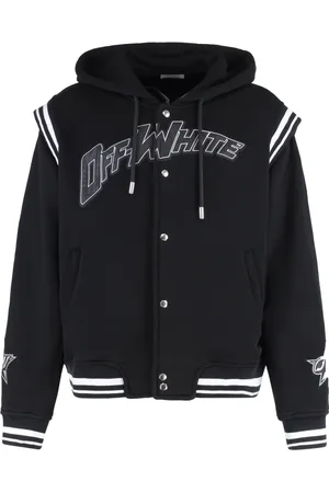 OFF-WHITE Sweatshirts & Hoodies, Heren, Zwart, M, Katoen, Katoenen Hoodie met Geribbelde Boorden