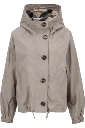 Barbour Jassen, Dames, , L, Katoen, Khaki Regenjas met Tartan Capuchon