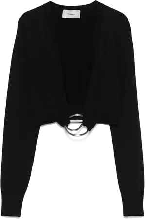 COPERNI Truien, Dames, Zwart, M, Polyester, Geribbelde V-hals Zwarte Shirt