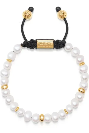 Nialaya Accessoires, Heren, Geel, M, Nylon, Kralenarmband met Parel en Goud