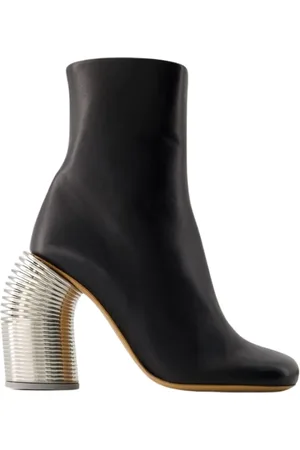 OFF-WHITE Schoenen, Dames, Zwart, 37 EU, Leer, Silver Spring Enkellaarsjes - Leer