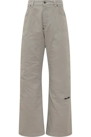Msgm Broeken, Heren, Grijs, L, Katoen, Logo Patch Wide Leg Broeken
