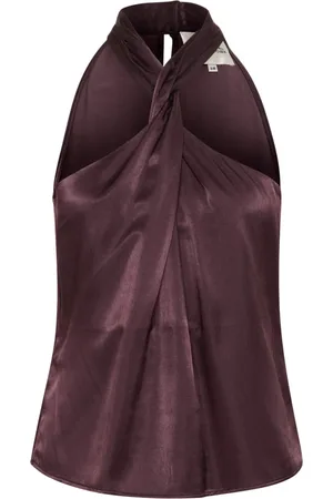 My Essential Wardrobe Tops, Dames, Paars, XL, Gedrapeerde Knoopdetail Top in Fudge