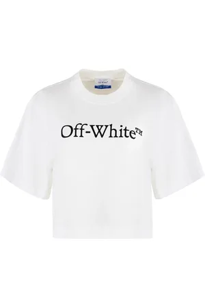 OFF-WHITE Tops, Dames, Wit, M, Katoen, Logo Print Cropped T-Shirt
