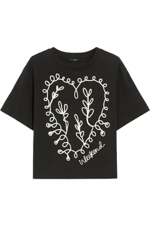 Max Mara Tops, Dames, Zwart, M, Katoen, Zwarte Boxy T-shirt met Print