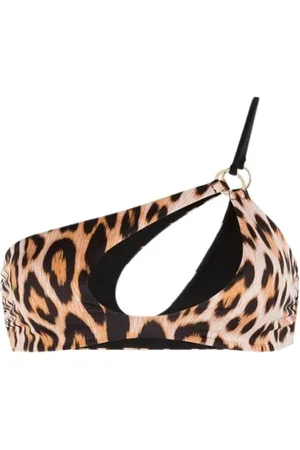 Roberto Cavalli Badkleding, Dames, Bruin, M, Polyester, Bikinitop met luipaardprint