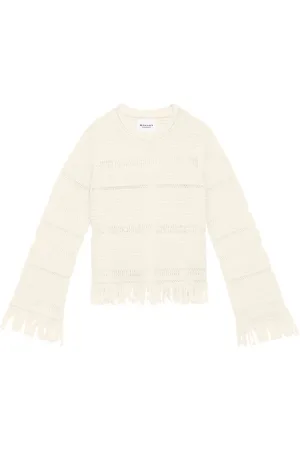 Isabel Marant Truien, Dames, Wit, M, Witte Franje Detail Ronde Hals Sweater