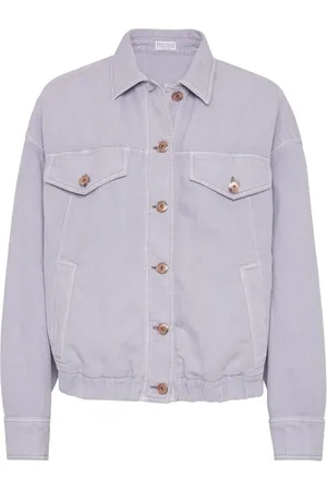 Brunello Cucinelli Jassen, Dames, Paars, S, Lila Paarse Geknoopte Shirt Zakken
