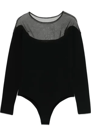 MUGLER Tops, Dames, Zwart, M, Polyester, Stijlvolle Bodysuit met Lange Mouwen