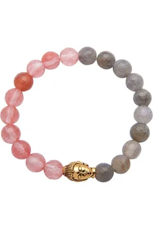 Nialaya Accessoires, Dames, Geel, S, Armband Verguld Boeddha met Cherry Quartz Labradoriet