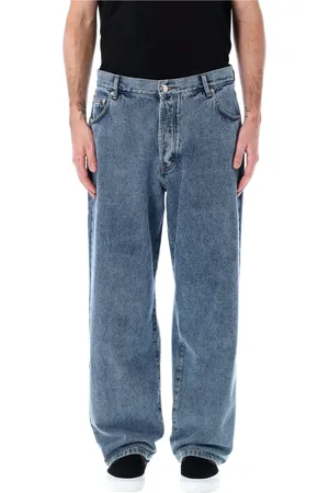 Pop Trading Company Jeans, Heren, Blauw, S, Denim, Stonewashed Denim Jeans met Pop Logo