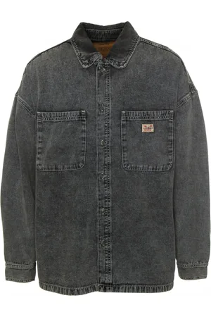 American Vintage Overhemden, Heren, Grijs, M, Denim, Denim overhemd met knoopsluiting voor