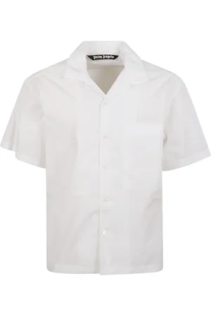 Palm Angels Overhemden, Heren, Wit, S, Katoen, Curved Logo Classic Shirt