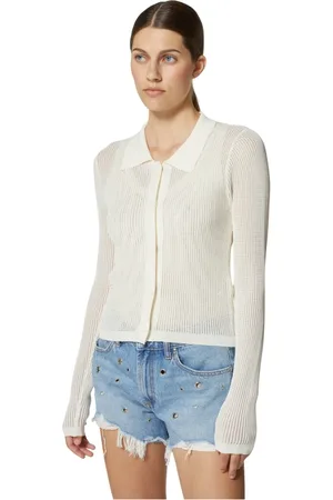 Silvian Heach Truien, Dames, Wit, S, Nylon, Gebreid vest met kraag