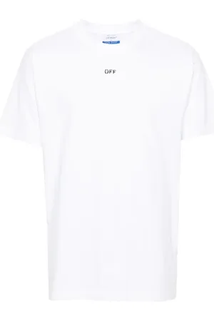 OFF-WHITE Tops, Heren, Wit, XL, Katoen, Zwart Logo T-shirt