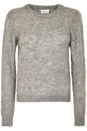 P.A.R.O.S.H. Truien, Dames, Grijs, L, Wol, Mohair Grijze Trui met Geribbelde Halslijn
