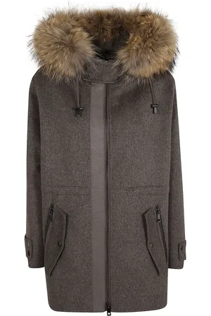 P.A.R.O.S.H. Mantels, Dames, Bruin, M, Wol, Parka jas met bontrand en vulling