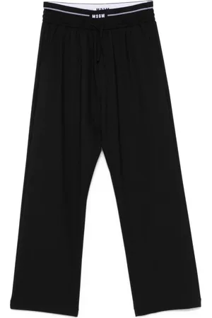 Msgm Broeken, Heren, Zwart, M, Wol, Wijde wollen broek met logo