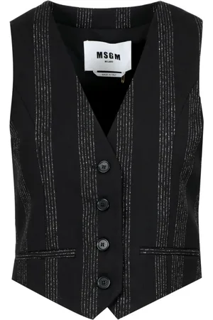 Msgm Jassen, Dames, Zwart, S, Wol, Wollen V-hals Pinstripe Vest