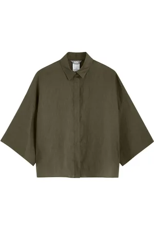 Max Mara Blouses & Shirts, Dames, Groen, S, Linnen, Linnen Shirt met Korte Groene Stijl