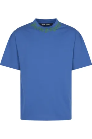 Palm Angels Tops, Heren, Blauw, S, Katoen, Logo T-shirt