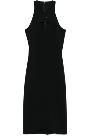 MUGLER Kleedjes, Dames, Zwart, S, Jurk met ronde hals en split aan de achterkant
