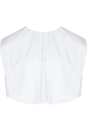 TELA Tops, Dames, Wit, M, Katoen, Poplin Top met Ronde Halslijn