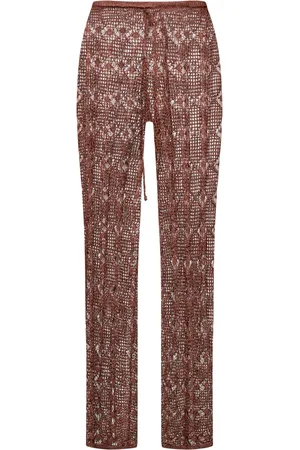 Silvian Heach Broeken, Dames, Bruin, L, Polyester, Hoge gehaakte broek met hoge taille