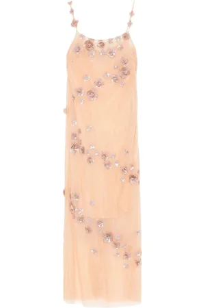 BLUMARINE Kleedjes, Dames, Roze, S, Roze Spaghetti Strap Jurk met Split