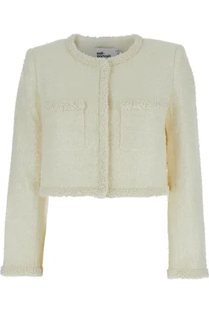Self-Portrait Truien, Dames, Wit, XS, Pailletten, Witte Sequin Crewneck Jas met Faux-Parels