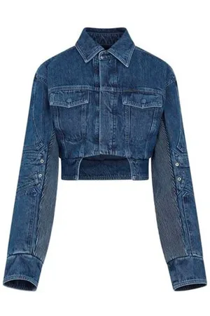 OFF-WHITE Jassen, Dames, Blauw, S, Katoen, Motorcycle Hole Crop Jacket