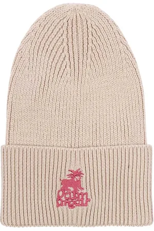 Palm Angels Accessoires, Heren, , ONE Size, Wol, Geribbelde Gebreide Beanie met Logo Borduursel