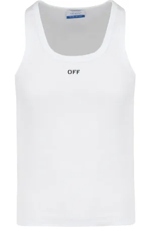OFF-WHITE Tops, Heren, Wit, XL, Katoen, Geribbelde Katoenen Tanktop met Logo