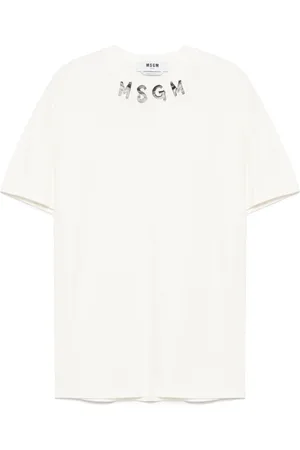 Msgm Tops, Heren, Wit, S, Katoen, Logo Print Wit T-shirt