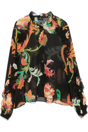 Etro Blouses & Shirts, Dames, Zwart, M, Zwarte Gerimpelde Knoopblouse