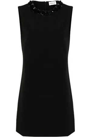 P.A.R.O.S.H. Kleedjes, Dames, Zwart, M, Pailletten, Zwarte Pailletten Versierde Jurk met Ronde Hals