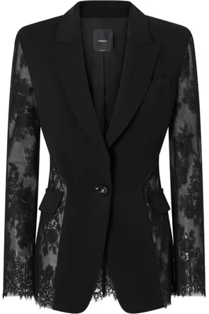 Pinko Jassen, Dames, Zwart, M, Zwarte klassieke jas met kantdetail