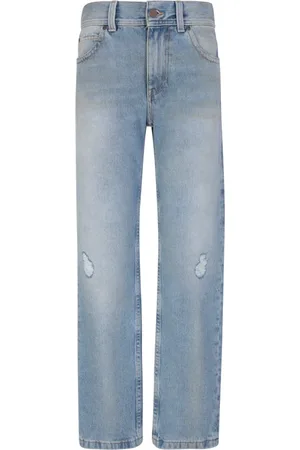 Palm Angels Jeans, Dames, Blauw, W26, Katoen, Blauwe Distressed Katoenen Broek