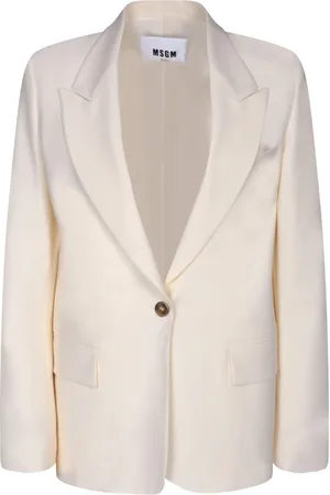 Msgm Jassen, Dames, Wit, S, Wol, Enkelrijige wollen jas met gekerfde revers