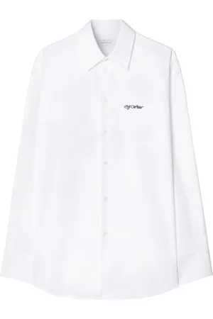 OFF-WHITE Overhemden, Heren, Wit, M, Katoen, Geborduurd Logo Katoenen Overhemd