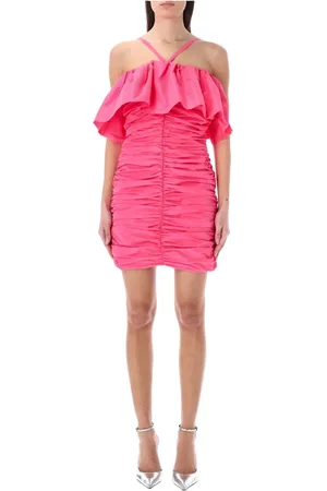 Msgm Kleedjes, Dames, Roze, XS, Polyester, Gedrapeerde Mini-jurk met Ruches