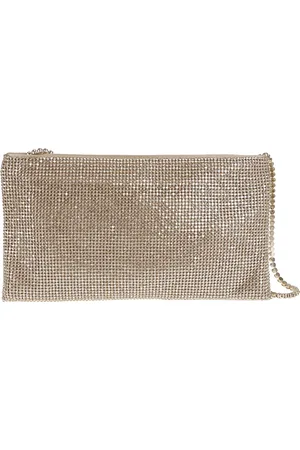 BENEDETTA BRUZZICHES Tassen, Dames, Geel, ONE Size, Zijden Strass Mesh Clutch Tas