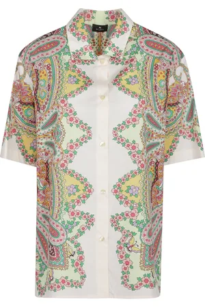 Etro Overhemden, Dames, Veelkleurig, M, Bowling Shirt met Korte Mouwen