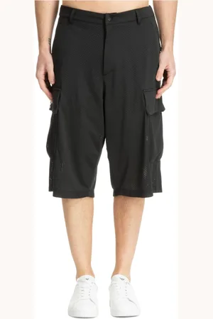 EA7 Korte broeken, Heren, Zwart, M, Polyester, Effen Track Shorts met Snap-Button Sluiting