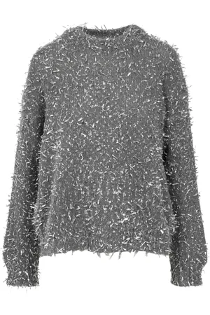 Msgm Truien, Dames, Grijs, M, Wol, Wollen trui met gerafeld effect