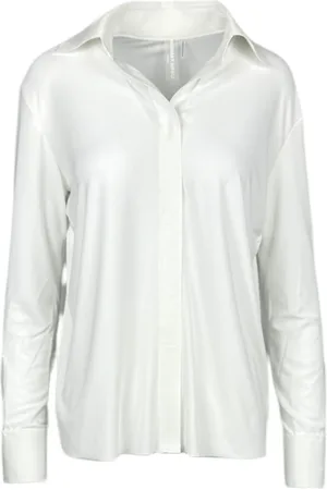 Norma Kamali Blouses & Shirts, Dames, Wit, M, Polyester, Witte Polo Shirt met Split Manchetten